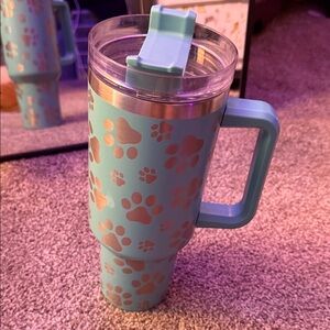 Blue Tumbler with Paw Print Design